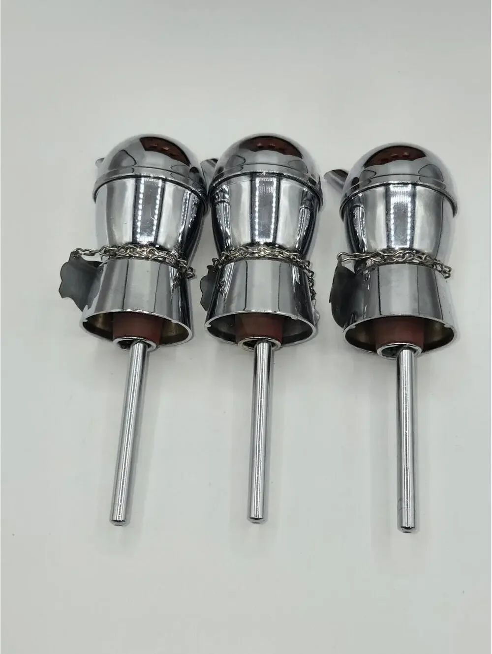 Vintage Bar Pourers Set Bourbon Rye Scotch Liquor Bottle Spouts Chrome Barware